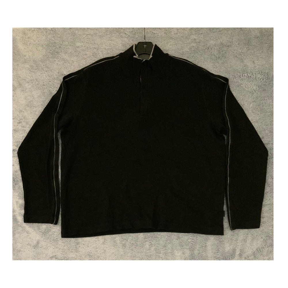 Hugo Boss Mens XXL Black Quarter Snap Pullover Cotton Knit Contrast Trim Sweater